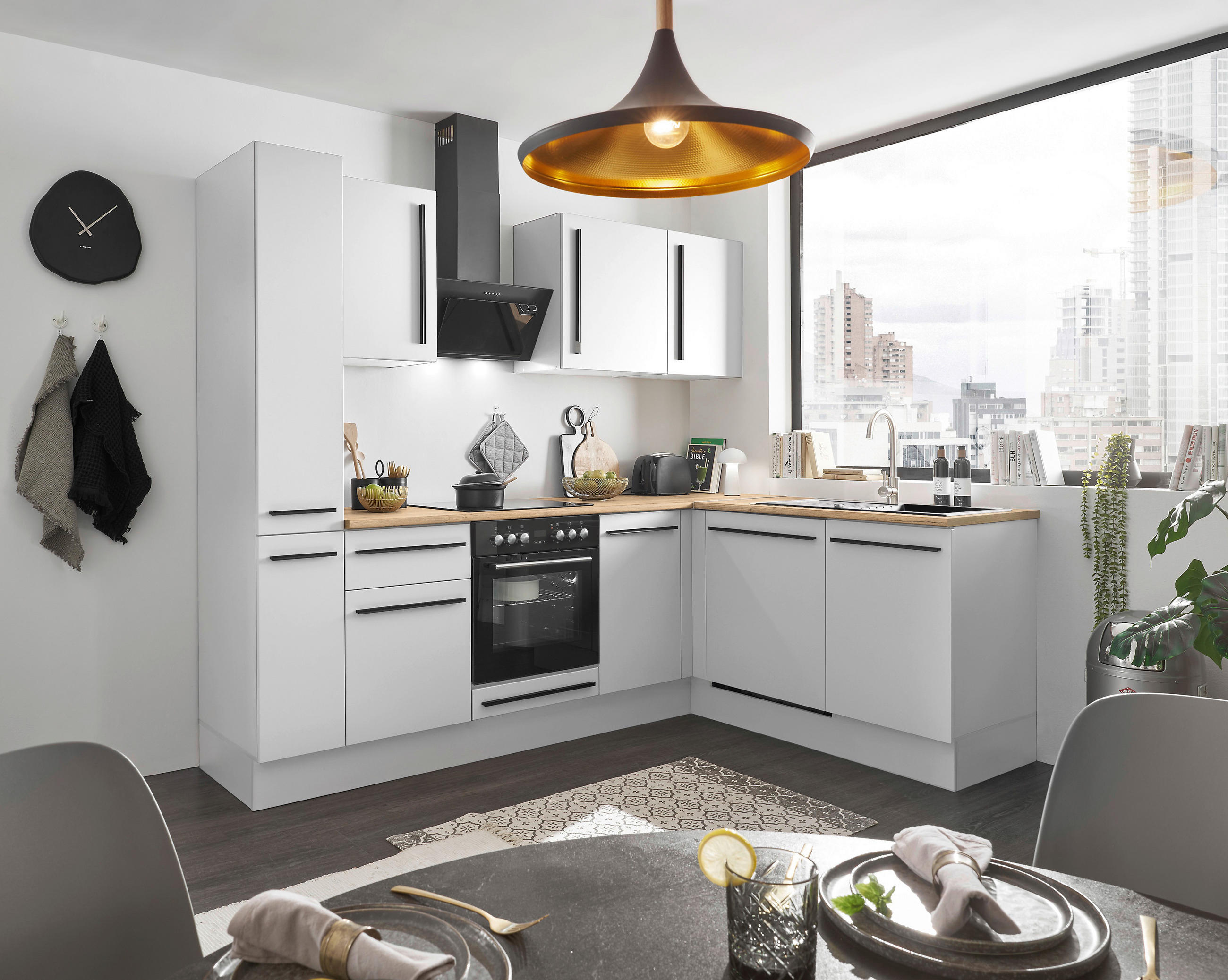 ECKKÜCHE 250/175 cm  in Weiß, Eichefarben  - Eichefarben/Schwarz, Design, Holzwerkstoff/Kunststoff (250/175cm) - MID.YOU