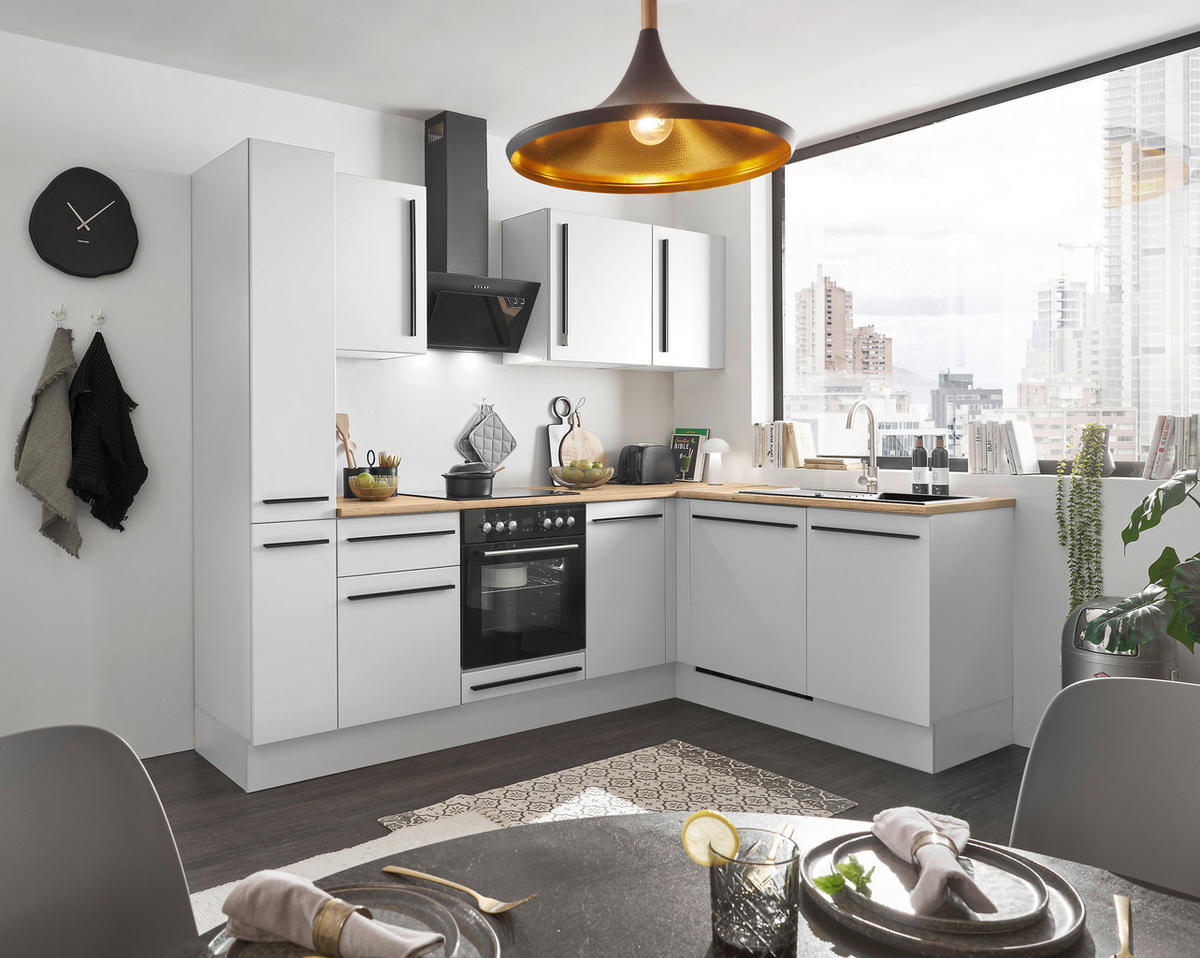 ECKKÜCHE 250/175 cm  in Weiß, Eichefarben  - Eichefarben/Schwarz, Design, Holzwerkstoff/Kunststoff (250/175cm) - MID.YOU