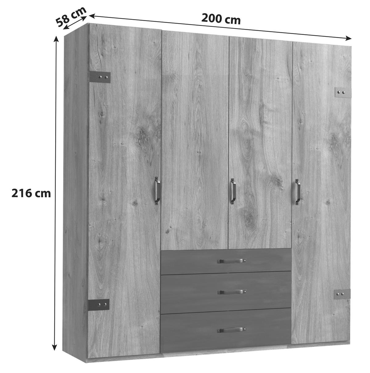 DREHTÜRENSCHRANK in Graphitfarben, Eichefarben  - Eichefarben/Graphitfarben, Basics, Holzwerkstoff/Metall (200/216/58cm) - MID.YOU