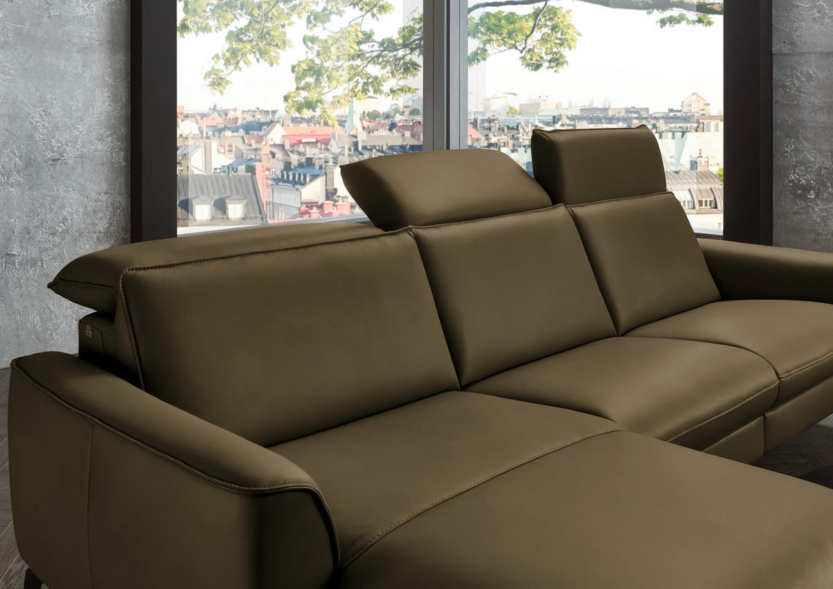 ECKSOFA in Echtleder Grün  - Schwarz/Grün, Natur, Leder/Metall (168/281cm) - Valdera