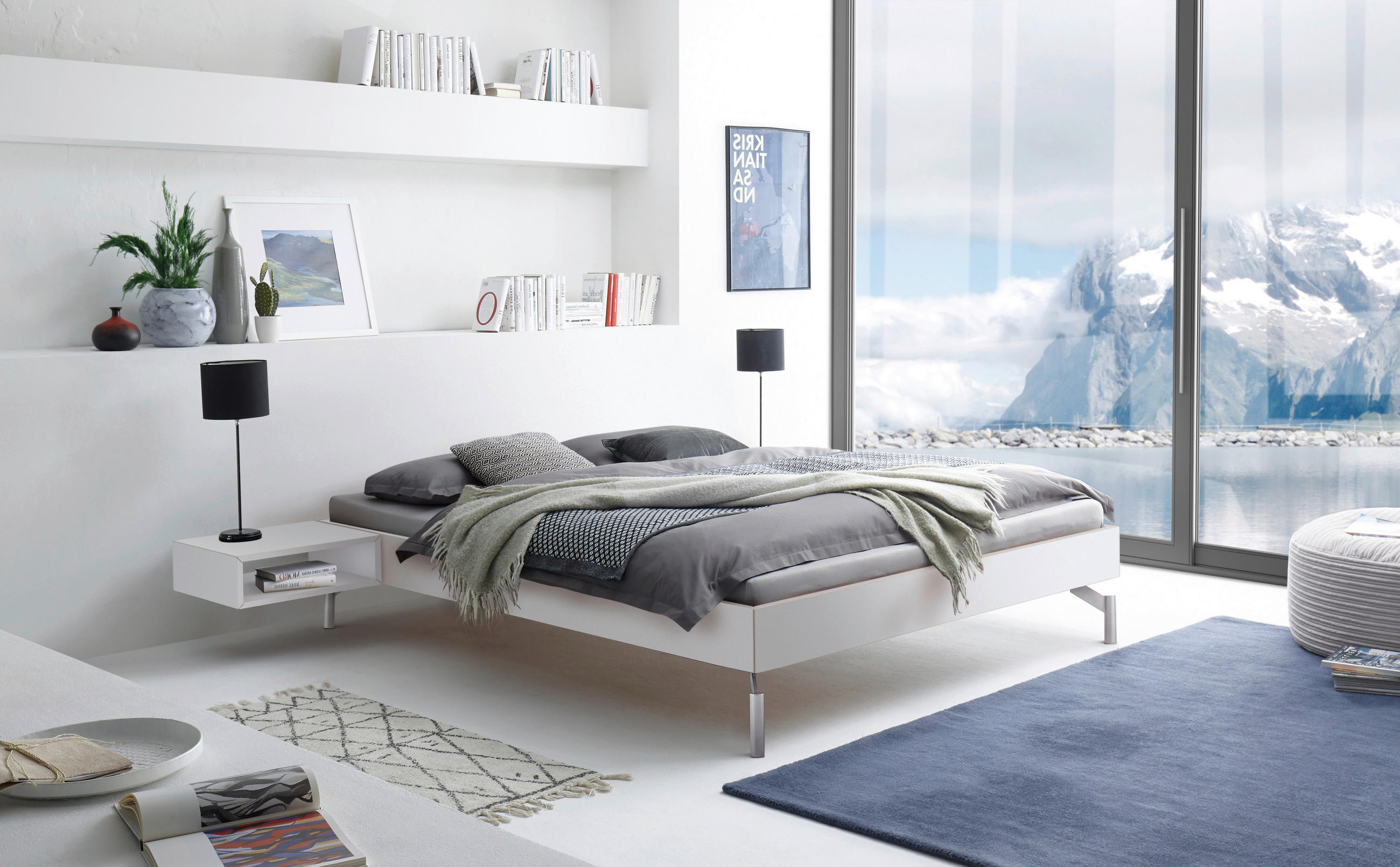 BETT 90/200 cm  in Weiß  - Alufarben/Weiß, Design, Holz/Metall (90/200cm) - Hasena