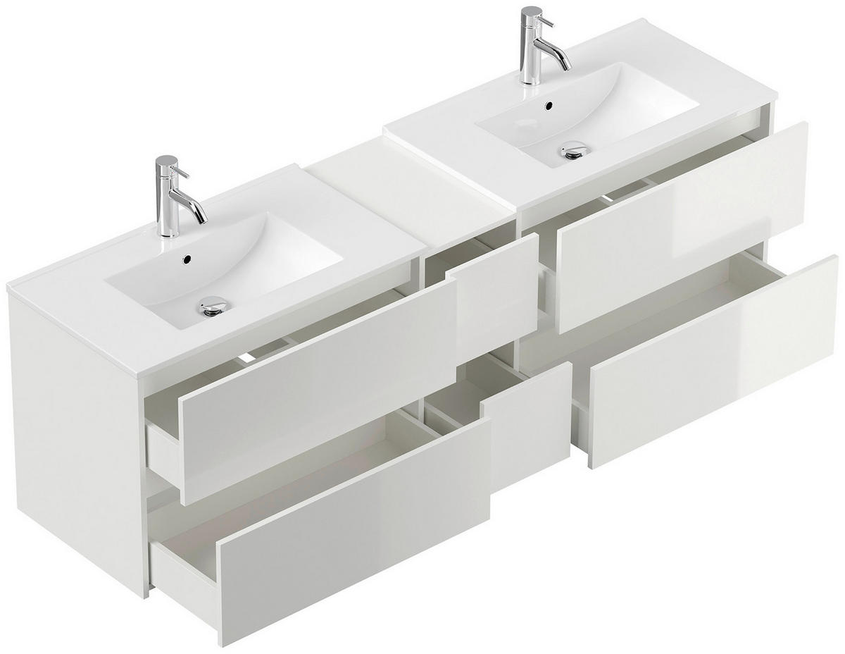 BADEZIMMER 3-teilig  in 190 cm  - Weiß Hochglanz/Weiß, Trend, Glas/Holzwerkstoff (190cm) - MID.YOU
