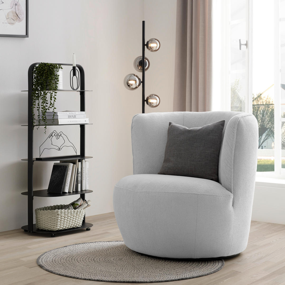 FÅTÖLJ i textil ljusgrå  - ljusgrå/svart, Modern, metall/textil (77/81/85cm) - MID.YOU