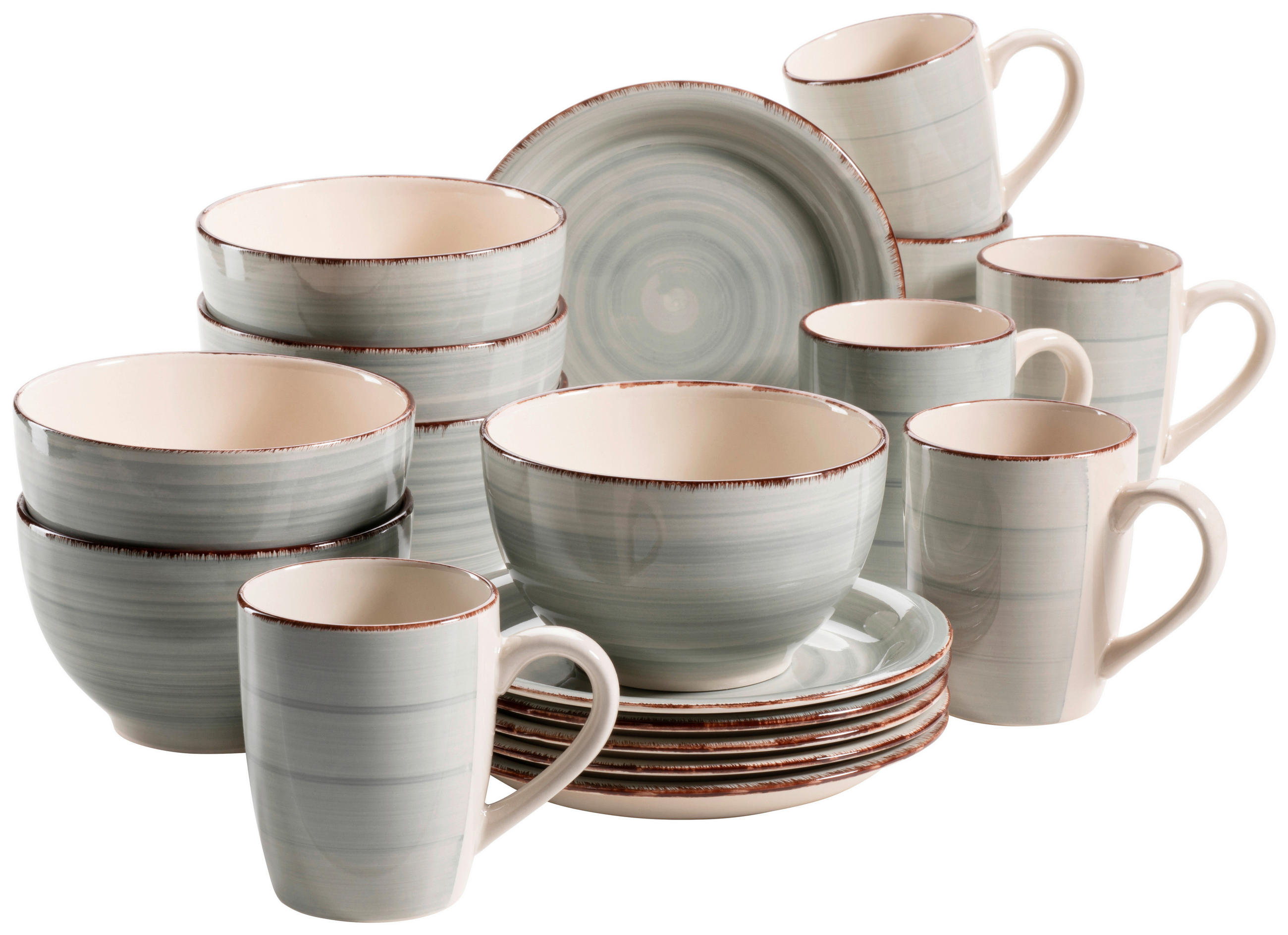 Frühstücksset Lumaca Keramik 6 Personen Geschirr Set Grau