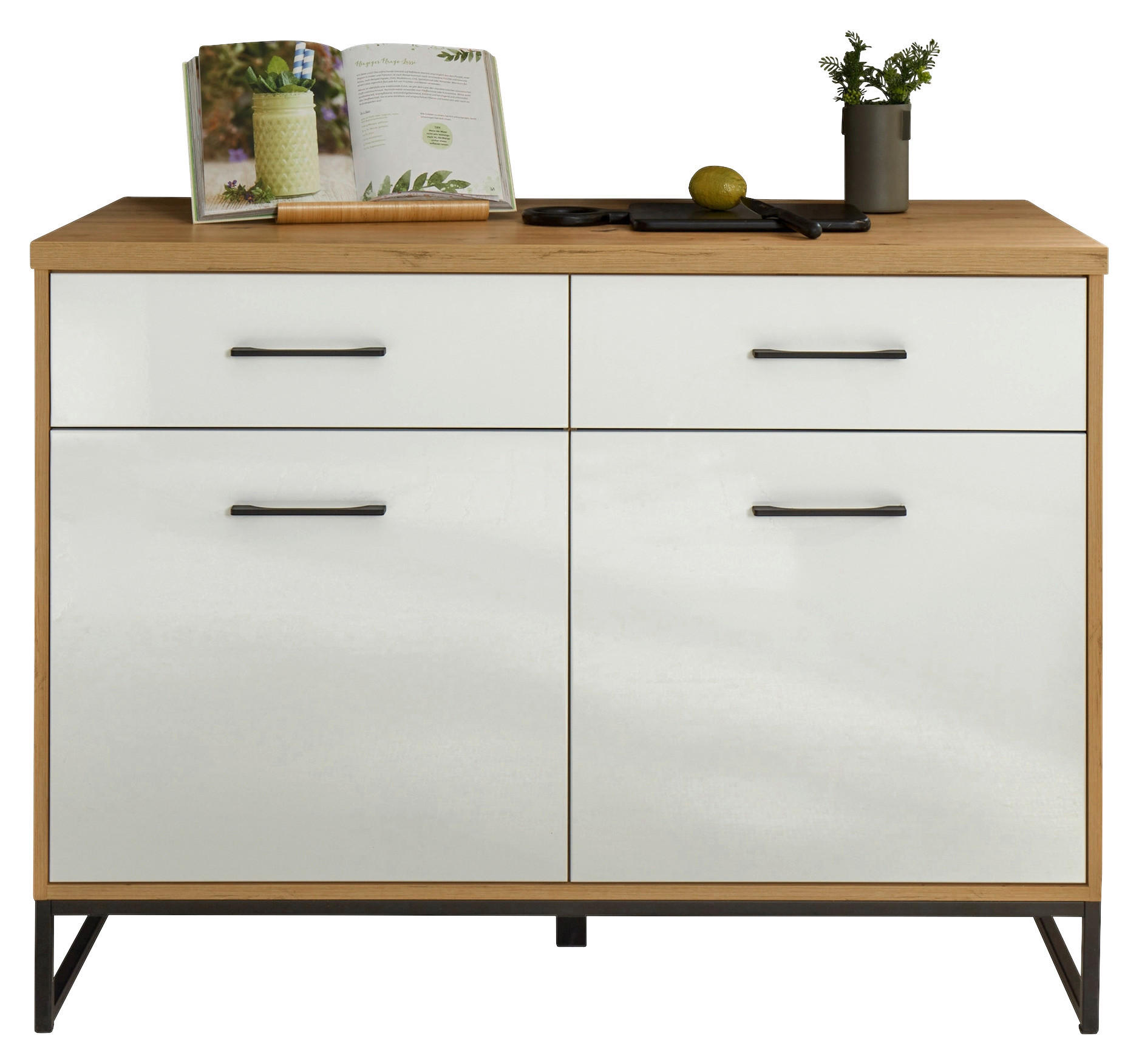 KÜCHENUNTERSCHRANK 123,2/90,8/60 cm  in Weiß, Eichefarben  - Eichefarben/Schwarz, MODERN, Holzwerkstoff/Metall (123,2/90,8/60cm) - Carryhome