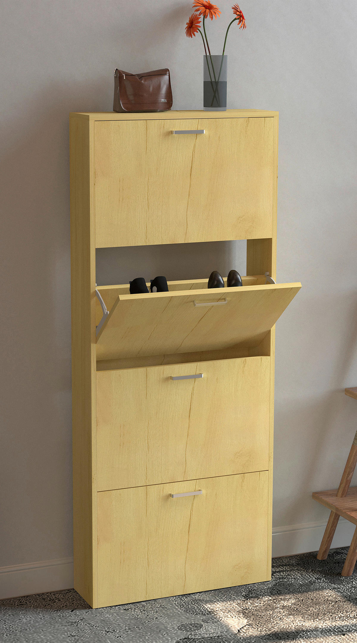 SCHUHSCHRANK Sulos  in 59/144/17 cm  - Honigeiche/Silberfarben, Design, Holzwerkstoff/Kunststoff (59/144/17cm) - MID.YOU