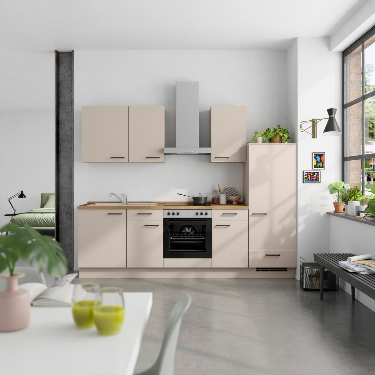 KÜCHENLEERBLOCK 270 cm   in Eichefarben, Sandfarben  - Sandfarben/Eichefarben, MODERN, Holzwerkstoff/Metall (270cm) - Nobilia