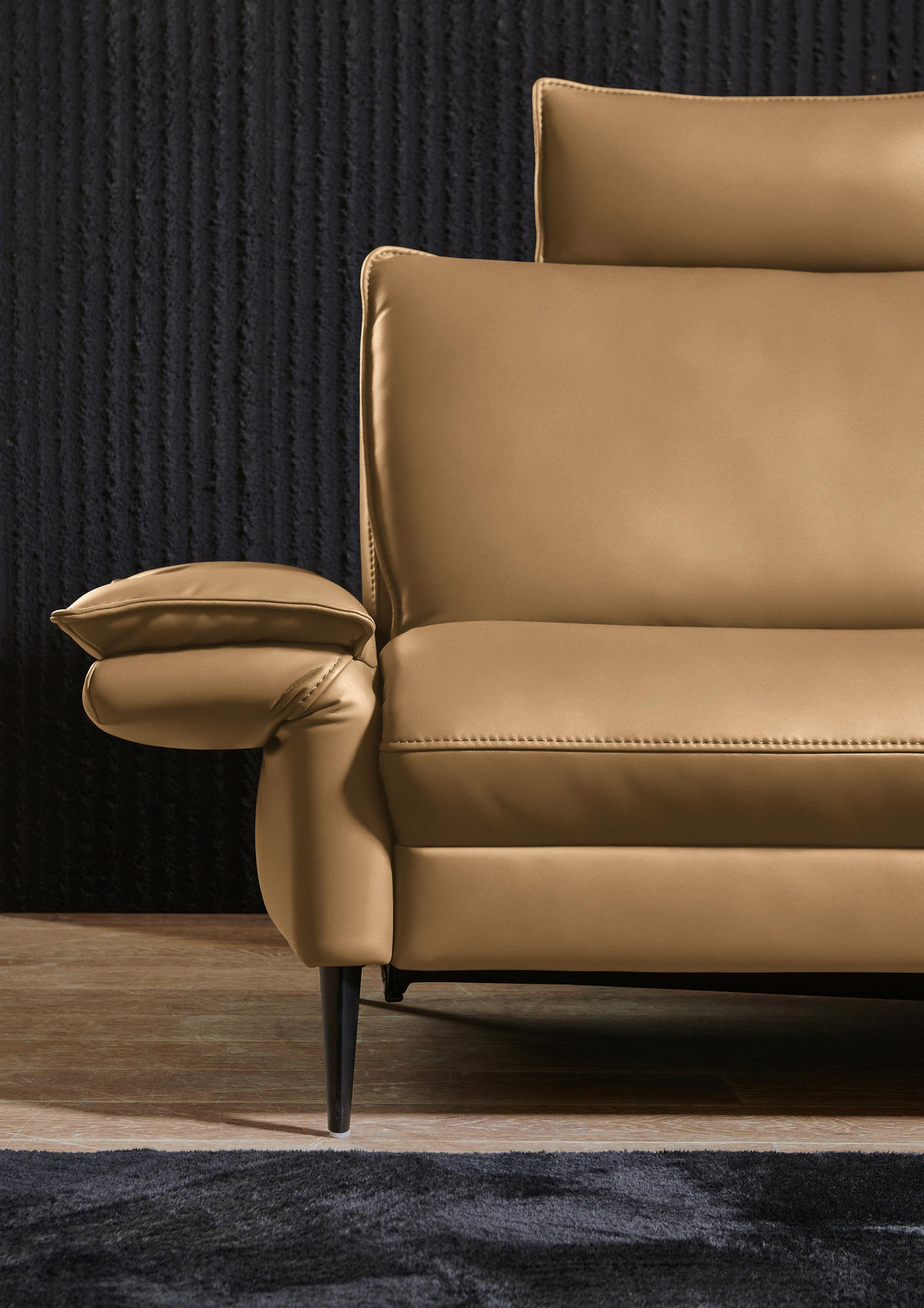 ECKSOFA in Echtleder Honig  - Schwarz/Honig, Design, Leder/Metall (334/172cm) - Valdera