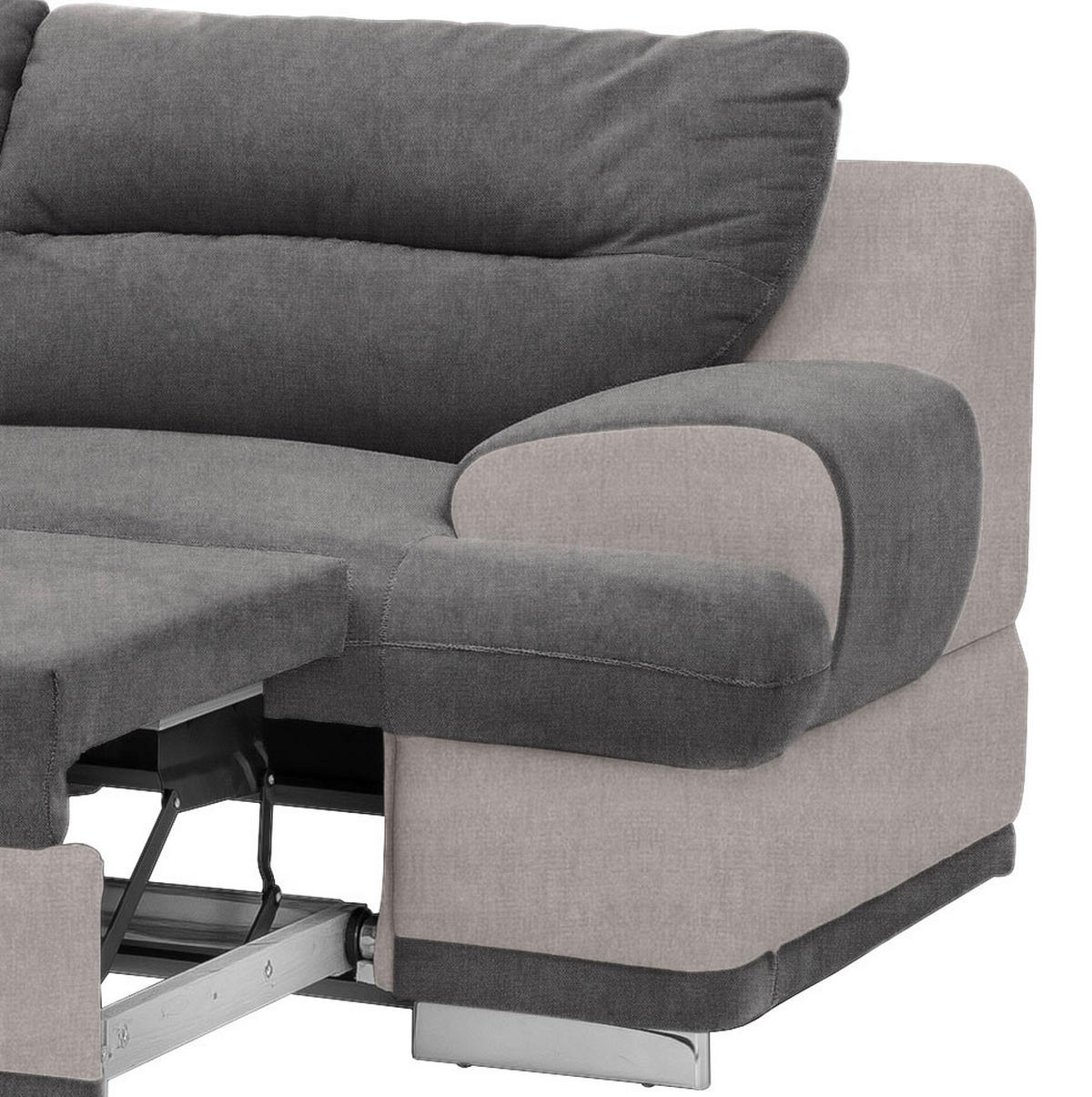 ECKSOFA Hellgrau, Anthrazit Velours  - Chromfarben/Beige, KONVENTIONELL, Textil/Metall (217/264cm) - MID.YOU