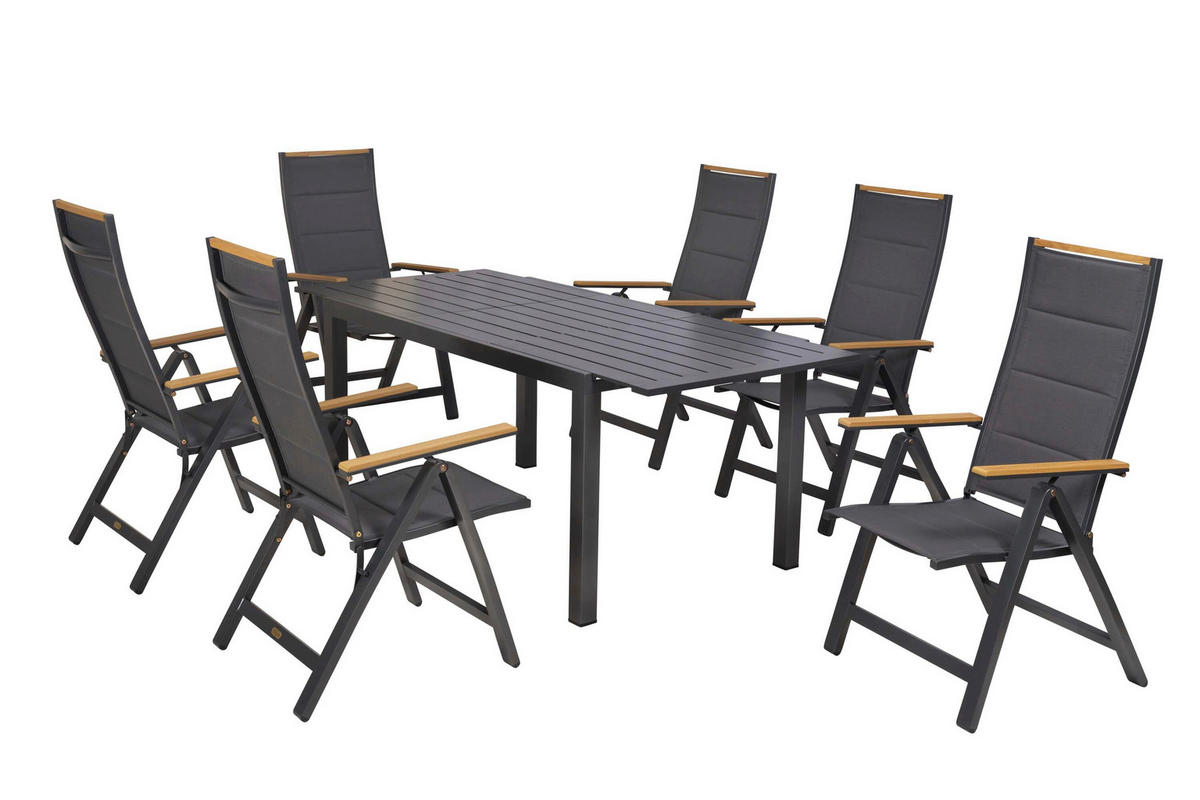 GARTENTISCHGRUPPE beschichtet Aluminium  - Graphitfarben/Grau, KONVENTIONELL, Kunststoff/Textil - Gardenson