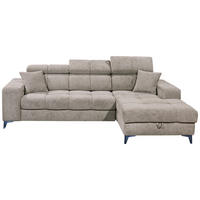 ECKSOFA 268/172 cm  in Chenille Graubraun Zierkissen, Bettkasten, Rücken echt, Kopfteilverstellung, Sitztiefenverstellung  268/172 cm  - Graubraun/Schwarz, KONVENTIONELL, Kunststoff/Textil (268/172cm) - MID.YOU