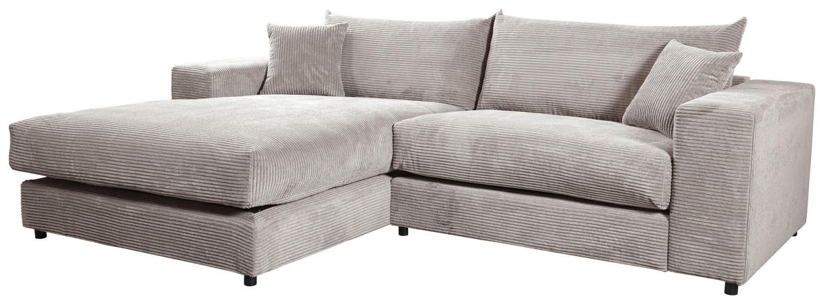 ECKSOFA FUNNY S Grau Cord, Velours Zierkissen, Rückenkissen, Hocker  - Schwarz/Grau, Basics, Kunststoff/Textil (180/265cm) - Livetastic