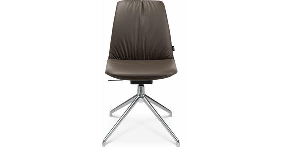 STUHL in Aluminium Echtleder pigmentiert Metall, Leder - Alufarben/Braun, Design, Leder/Metall (46/81,5-84,5/55cm) - Johann Jakob