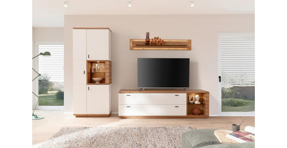 WOHNWAND  in Weiß, Wildeiche  305/202/50 cm  - Wildeiche/Anthrazit, Design, Glas/Holz (305/202/50cm) - Novel