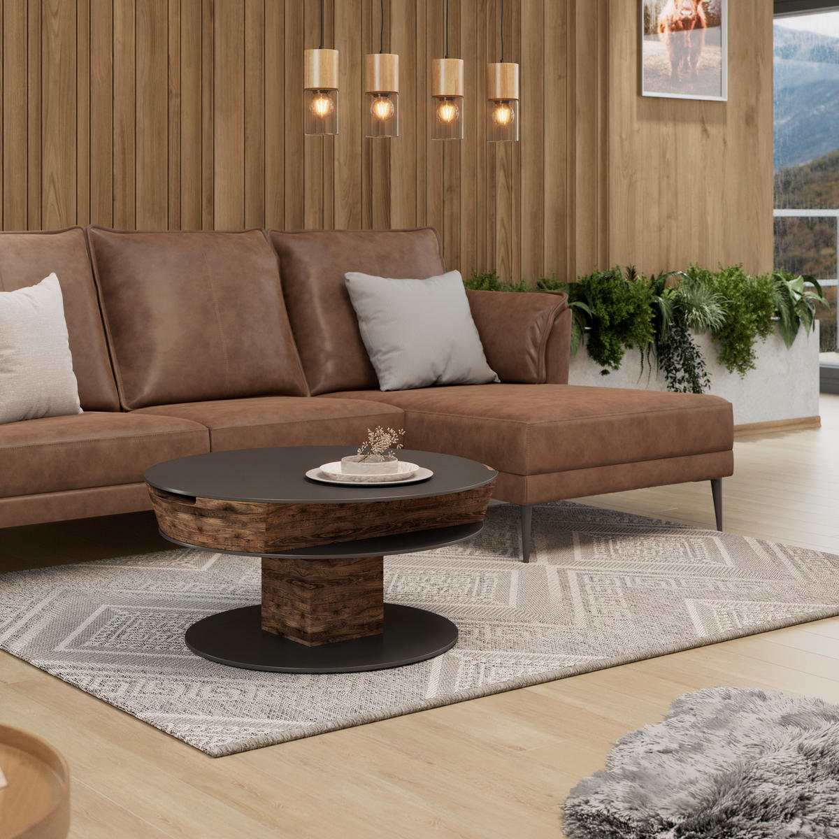 COUCHTISCH Wildwalnuss furniert ESG, Parsolglas 80/80/38-58 cm rund Walnussfarben  - Walnussfarben, Design, Glas/Holz (80/80/38-58cm) - Voglauer