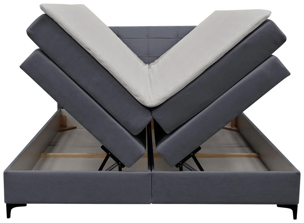 BOXSPRINGBETT 180/200 cm,  in Blaugrau, H3 = fest  - Blaugrau/Schwarz, KONVENTIONELL, Kunststoff/Textil (180/200cm)