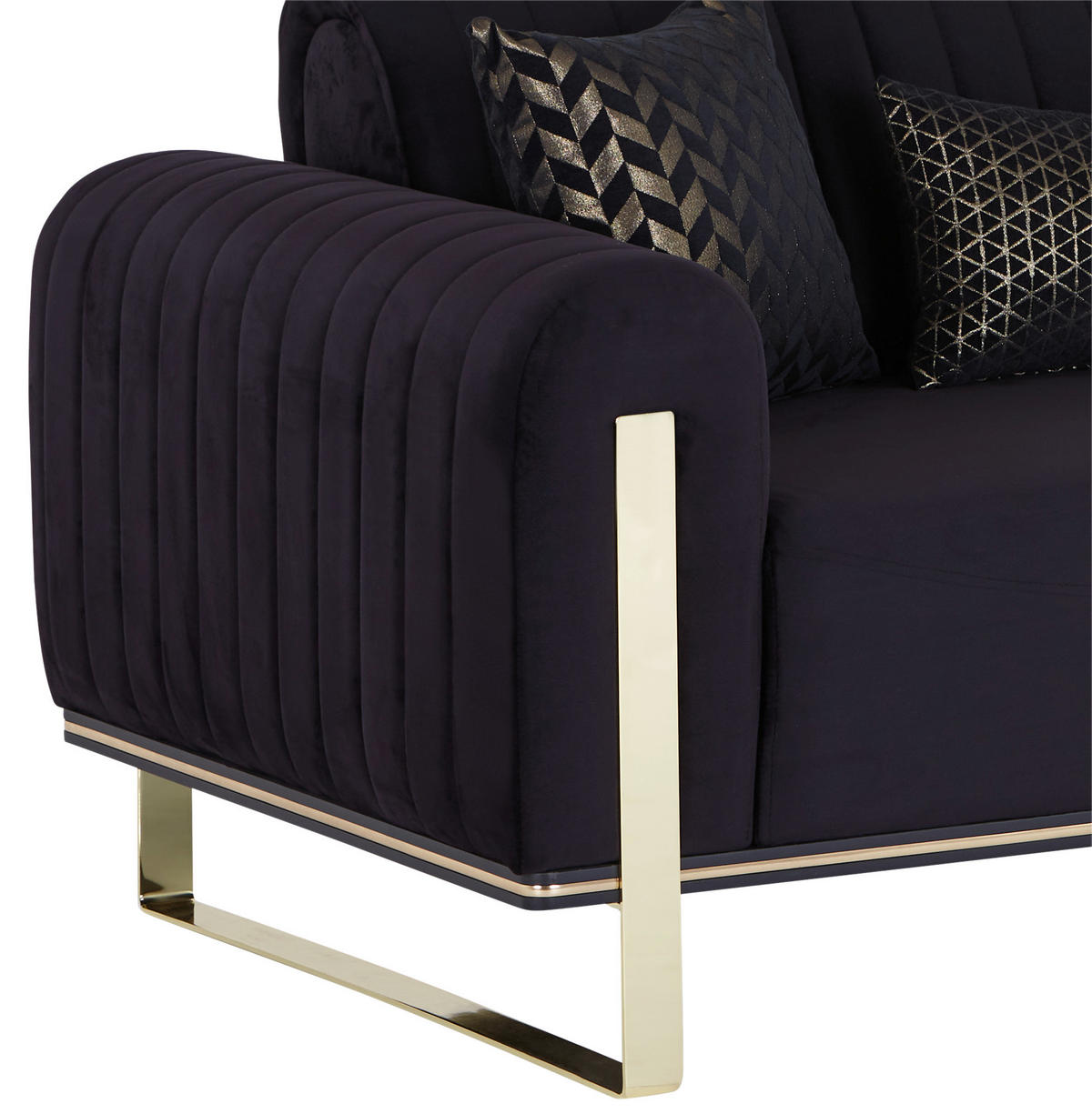 3-SITZER-SOFA Velours Schwarz  - Goldfarben/Schwarz, MODERN, Textil/Metall (230/83/90cm) - Livetastic