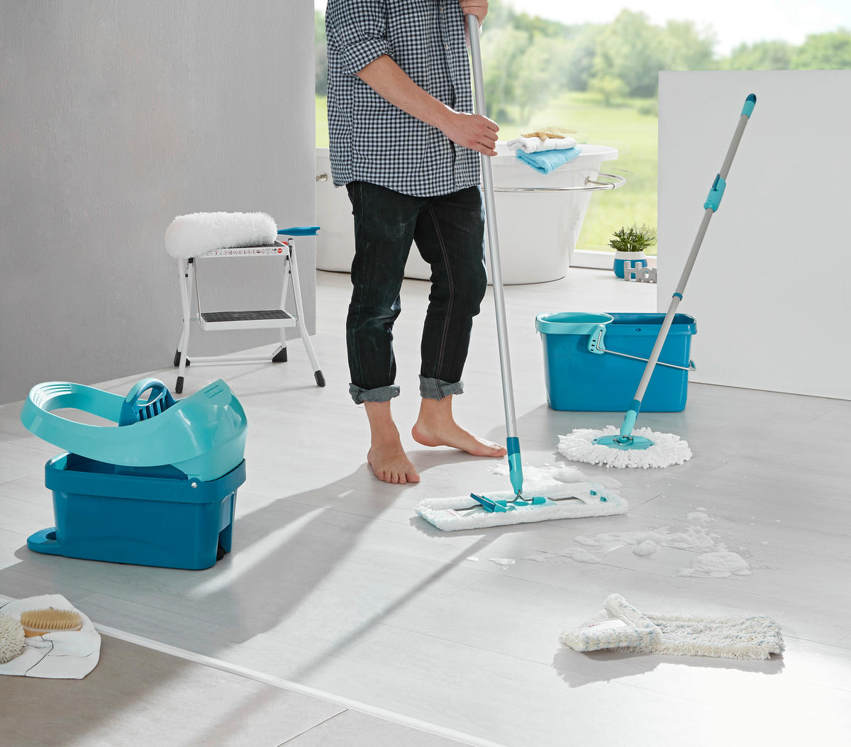 BODENWISCHER PROFI MICRO DUO XL  - Weiß/Grün, Basics, Kunststoff/Textil - Leifheit