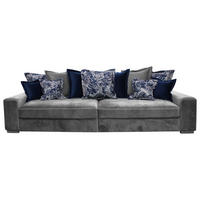 BIGSOFA in Velours Grau  - Blau/Dunkelgrau, LIFESTYLE, Holz/Textil (289/90/115cm) - Landscape