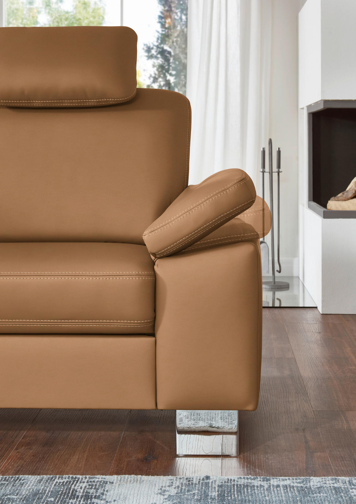 ECKSOFA  in Echtleder Hellbraun  235/248 cm  - Hellbraun/Alufarben, Design, Leder/Metall (235/248cm) - Beldomo Premium