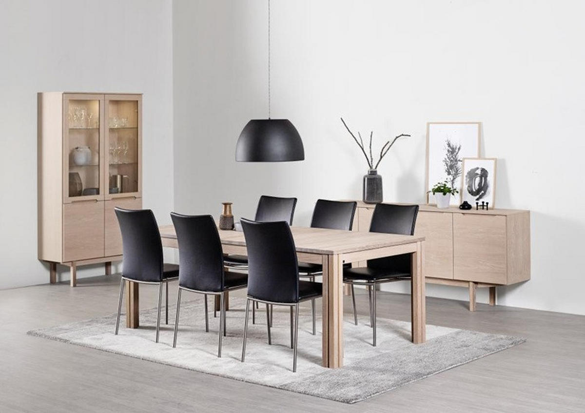 STOL  läderutbud, tygutbud  äkta läder  svart, stålfärgad  - stålfärgad/svart, Lifestyle, läder/trä (45/92/54cm) - Skovby