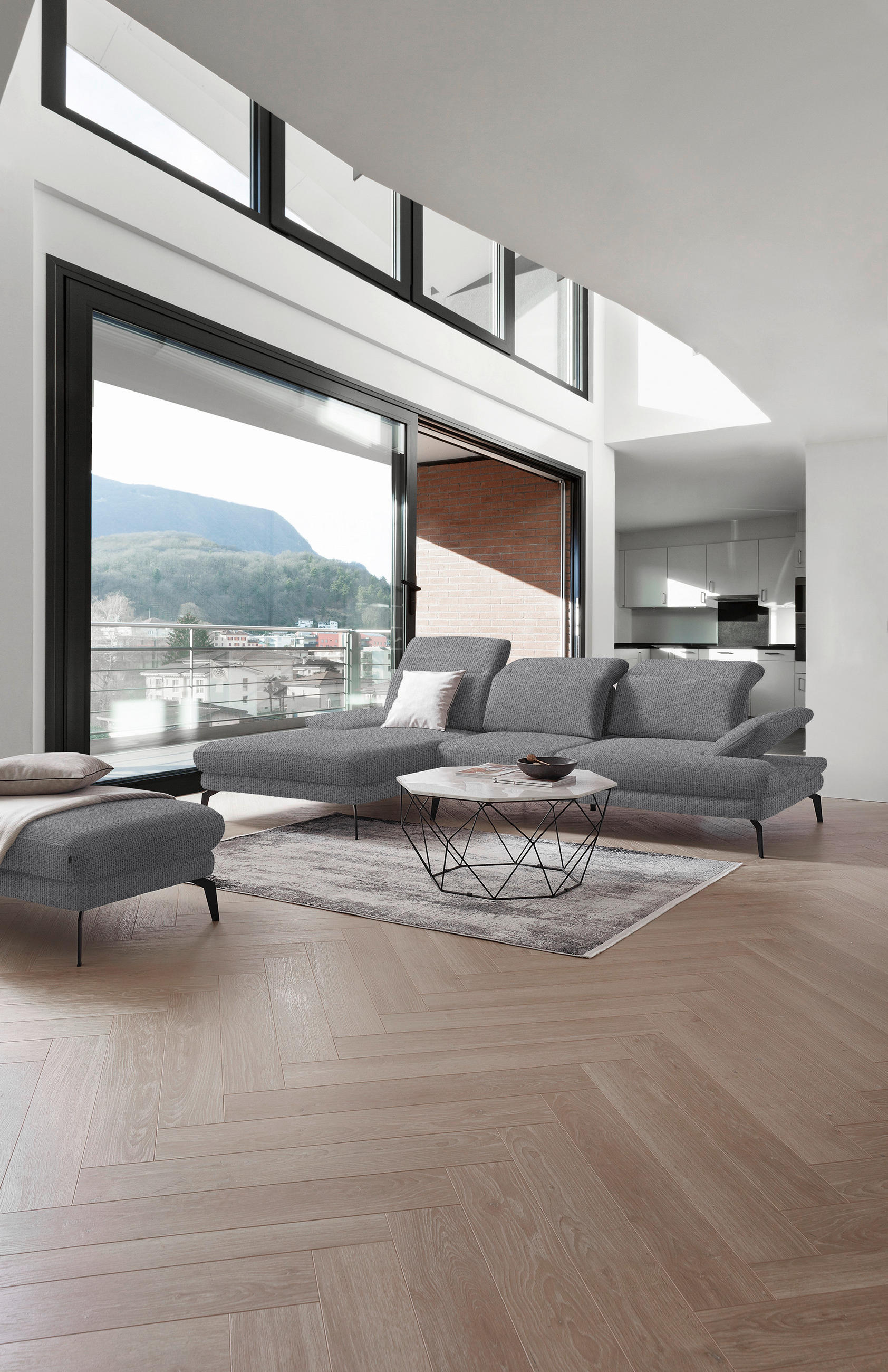 ECKSOFA in Webstoff Grau  - Schwarz/Grau, Design, Textil/Metall (180/289cm) - Stylife