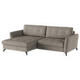 ECKSOFA in Flachgewebe, Leinenoptik Hellbraun  - Hellbraun/Schwarz, Design, Textil/Metall (170/242cm) - Xora