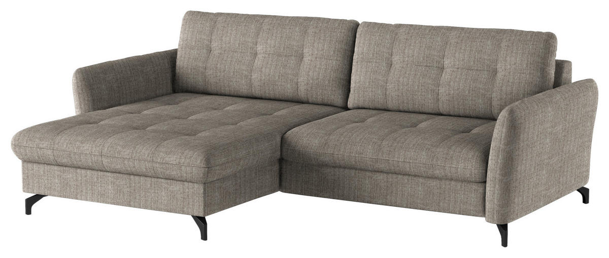 ECKSOFA in Flachgewebe, Leinenoptik Hellbraun  - Hellbraun/Schwarz, Design, Textil/Metall (170/242cm) - Xora