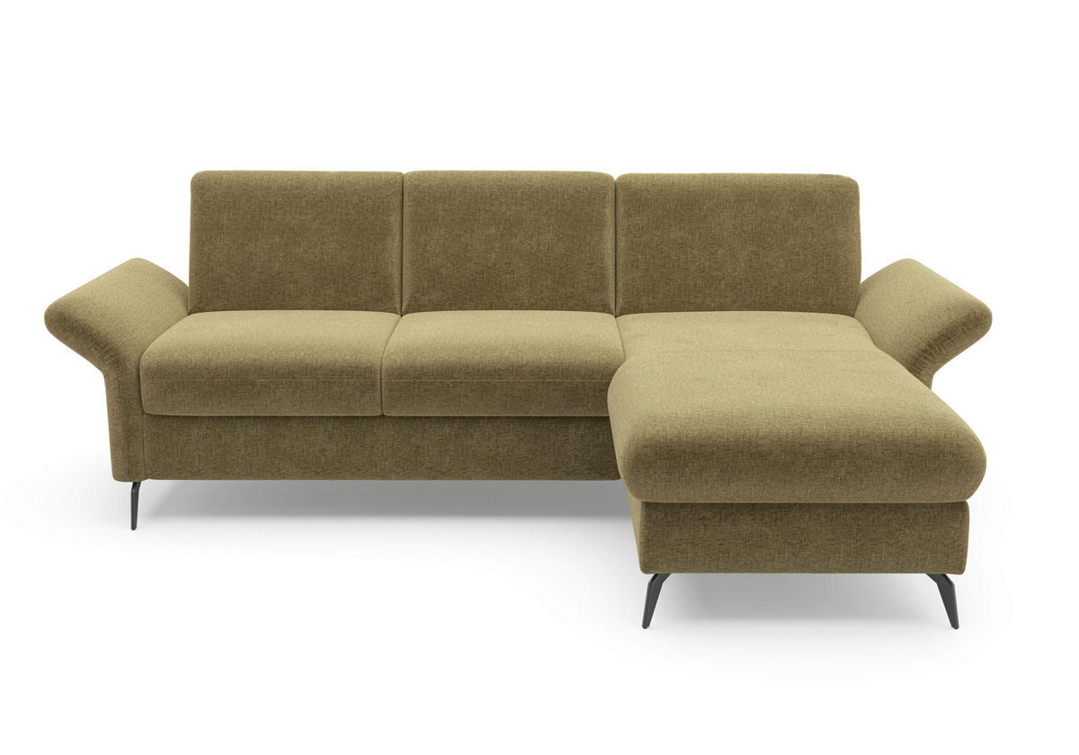 ECKSOFA ROCHELLE E Olivgrün Flachgewebe  - Schwarz/Olivgrün, KONVENTIONELL, Textil/Metall (251/164cm) - Sit & More