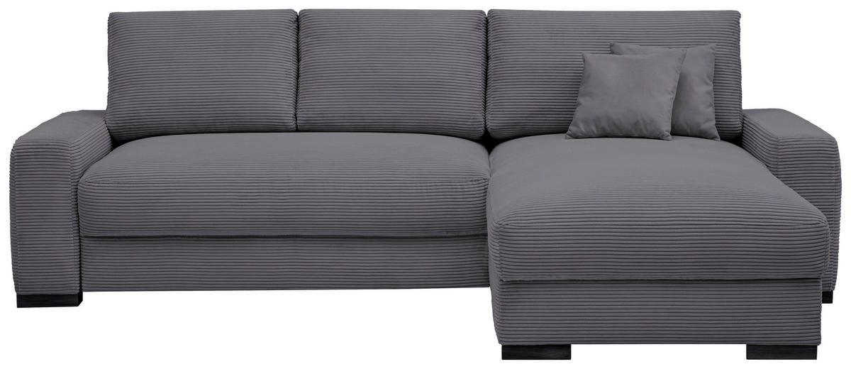 ECKSOFA in Cord Grau  - Schwarz/Grau, Design, Holz/Textil (264/184cm) - Stylife
