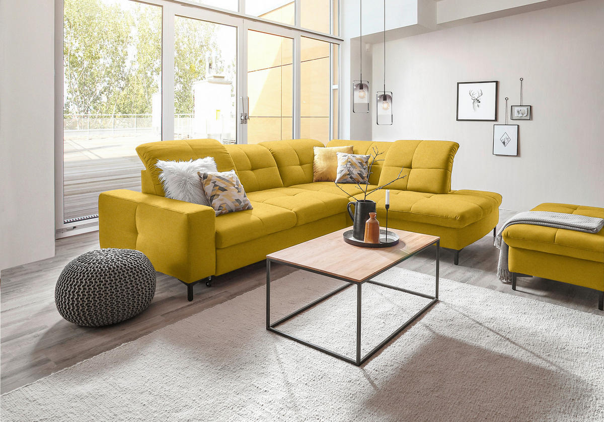 ECKSOFA in Chenille Currygelb  310/240 cm  - Currygelb/Schwarz, Design, Textil/Metall (310/240cm) - Xora