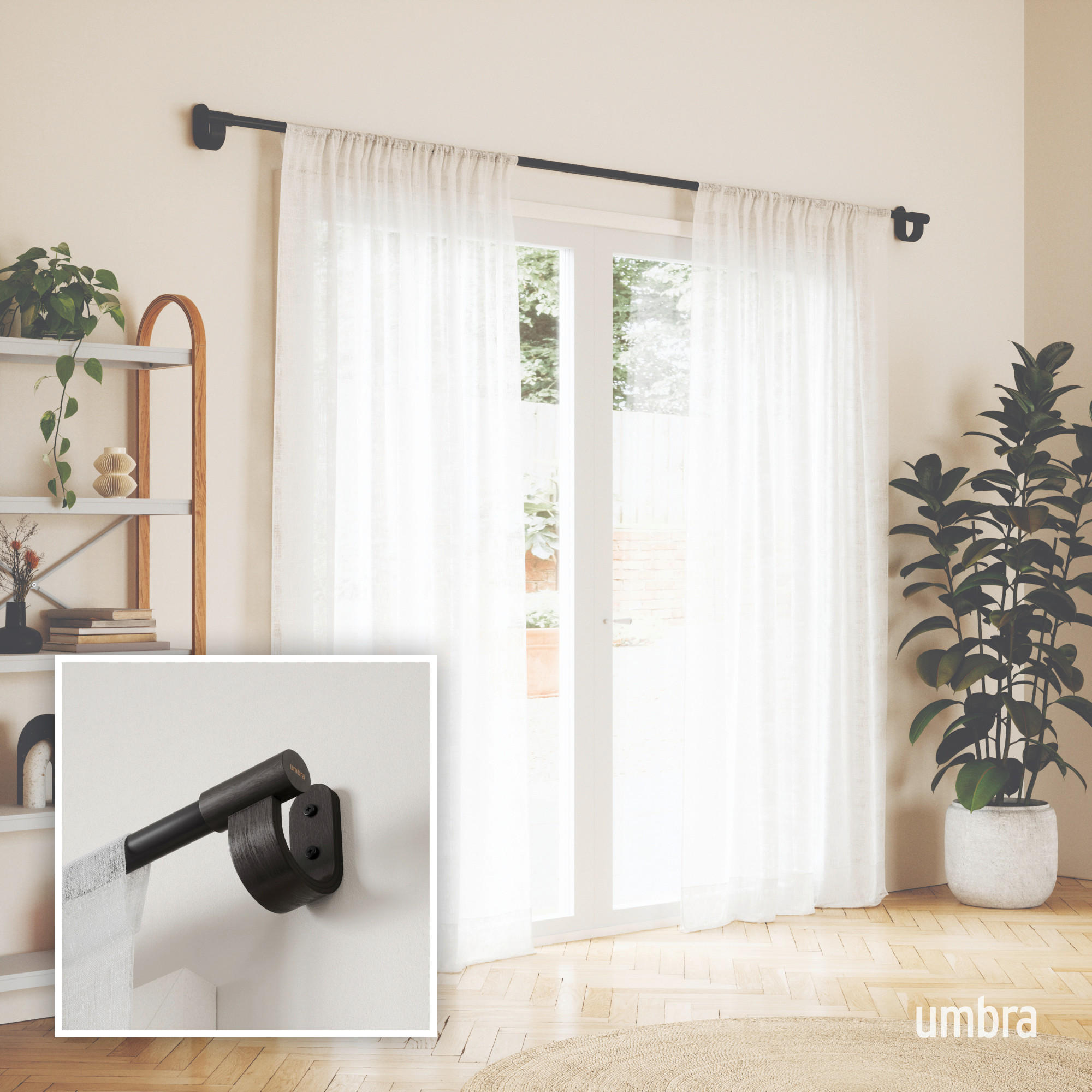 VORHANGSTANGENSET  107-305 cm  - Schwarz, KONVENTIONELL, Holz/Metall (107-305cm) - Umbra