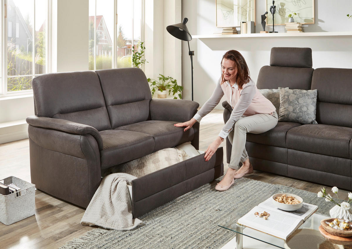 SITZGARNITUR in Mikrofaser Anthrazit  - Anthrazit/Alufarben, Konventionell, Textil/Metall (192/96/89cm) - Beldomo Comfort