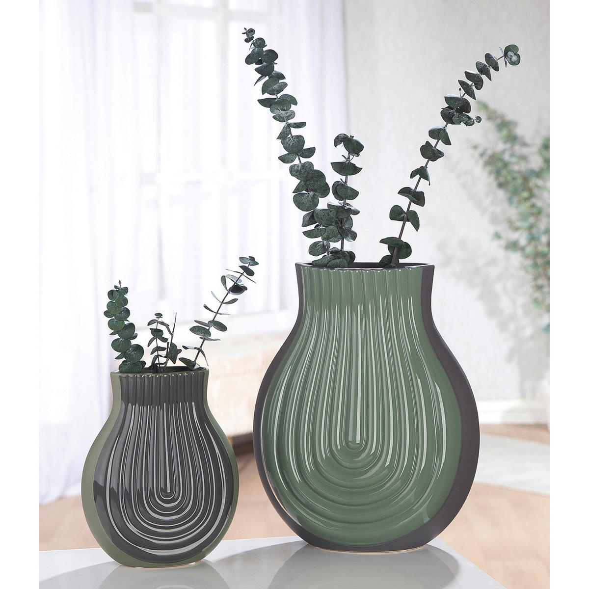 DEKOVASE  - Graublau/Mintgrün, Basics, Keramik (25/31/14cm)