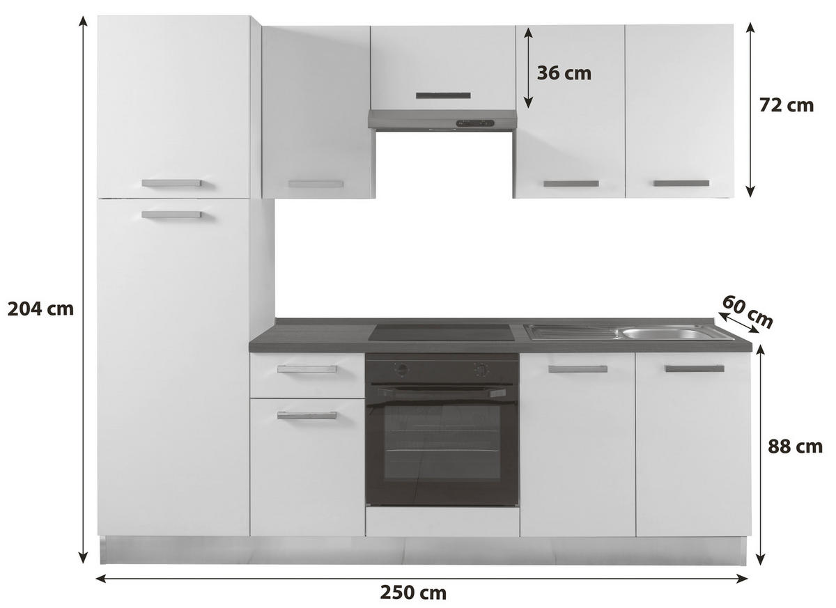 KÜCHENBLOCK 250 cm   in Weiß  - Dunkelgrau/Alufarben, Basics, Holzwerkstoff/Kunststoff (250cm) - MID.YOU