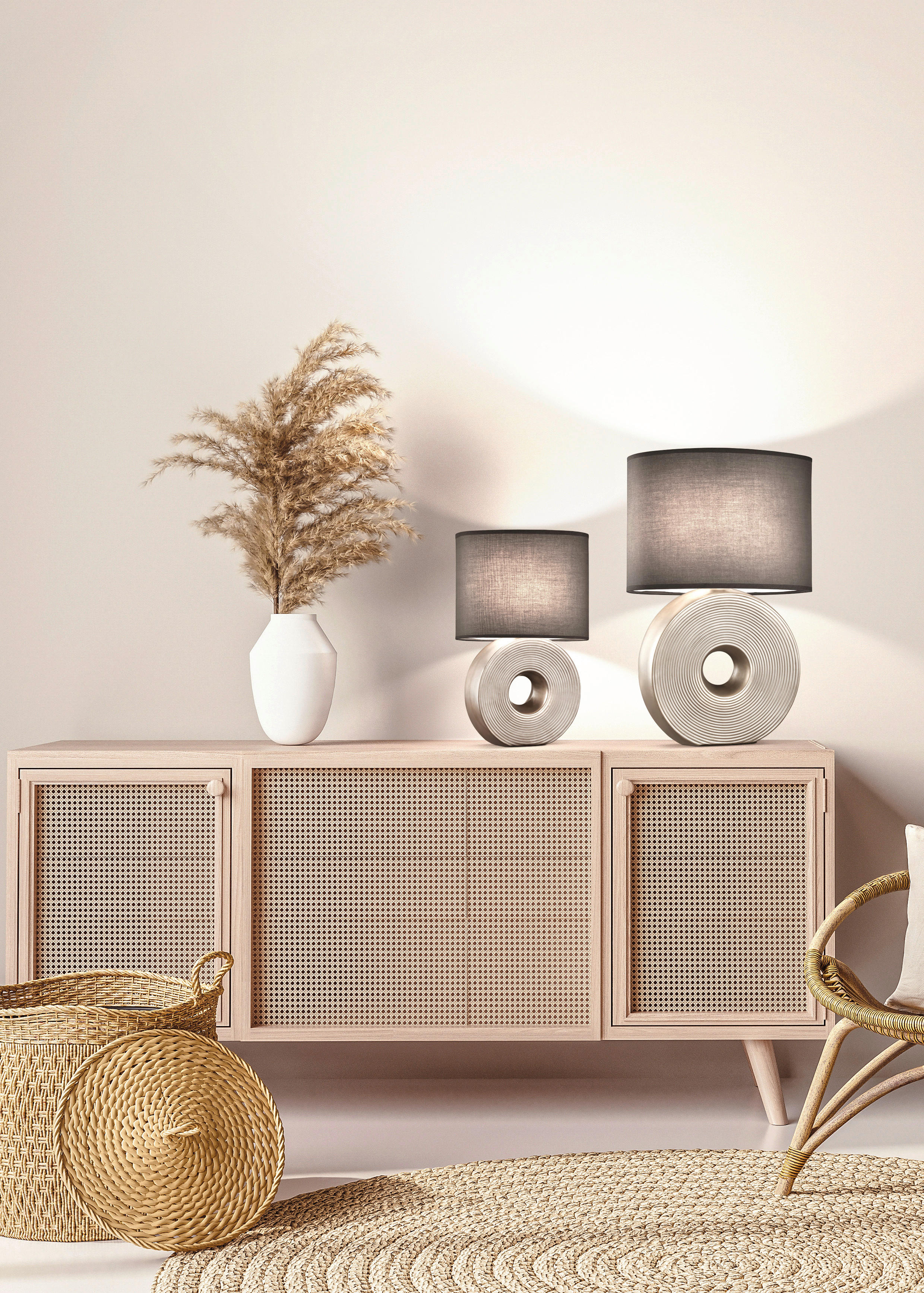 BORDSLAMPA 23/13/38 cm   - vit/silver, Design, textil/keramik (23/13/38cm) - Fischer & Honsel