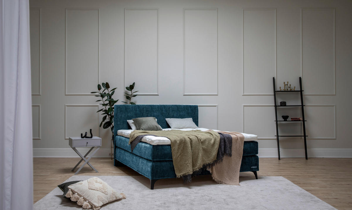 BOXSPRINGBETT 200/220 cm  in Petrol  - Petrol/Schwarz, Konventionell, Holz/Textil (200/220cm) - Sjöholm