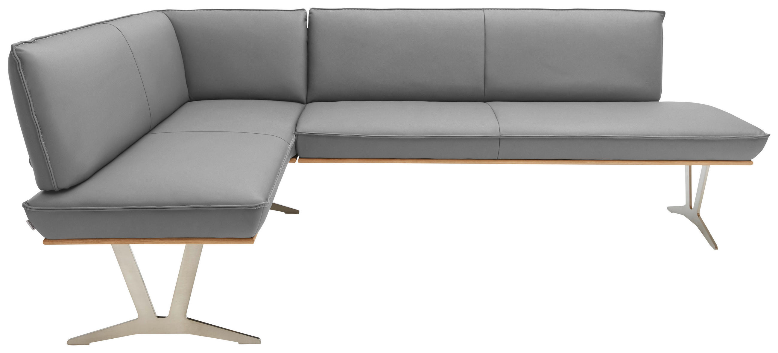 ECKBANK in Holz, Metall, Leder Grau  - Edelstahlfarben/Beige, Design, Leder/Holz (152/217cm) - Ambiente