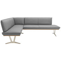 ECKBANK in Holz, Metall, Leder Grau  - Edelstahlfarben/Beige, Design, Leder/Holz (162/237cm) - Ambiente