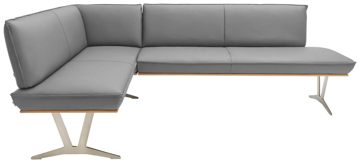 ECKBANK in Holz, Metall, Leder Grau  - Edelstahlfarben/Beige, Design, Leder/Holz (162/237cm) - Ambiente