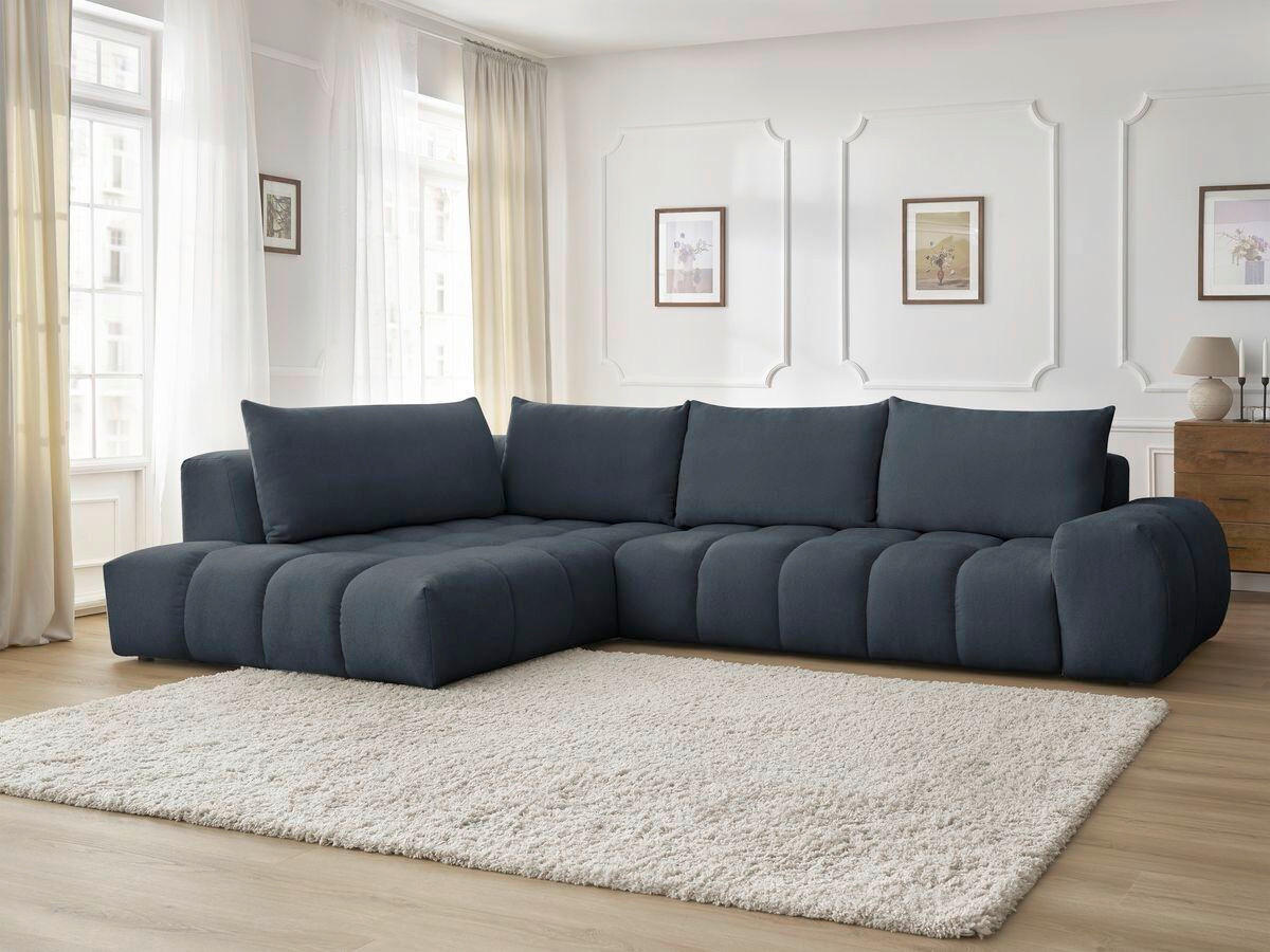 ECKSOFA Ottomane links  EVEREST Dunkelblau Struktur  - Schwarz/Dunkelblau, MODERN, Kunststoff/Textil (210/352cm) - Livetastic