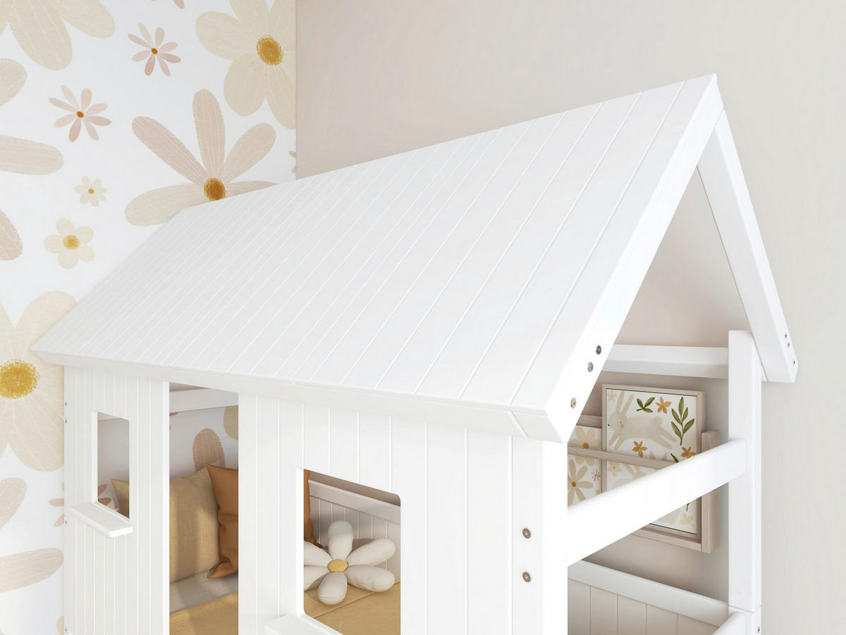 HAUSBETT 90/200 cm,  in Weiß, Rollrost  - Weiß, MODERN, Holz (90/200cm) - Chameo