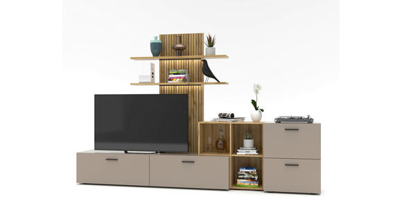 WOHNWAND  in Eichefarben, Greige  296/190/40 cm  - Greige/Eichefarben, MODERN, Holzwerkstoff/Kunststoff (296/190/40cm) - Carryhome