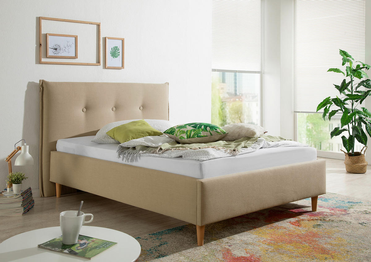 POLSTERBETT 140/200 cm,  in Beige,  - Beige/Naturfarben, MODERN, Holz/Textil (140/200cm) - Livetastic