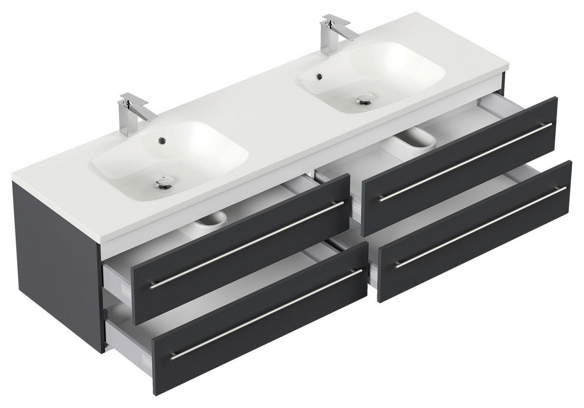 WASCHTISCHKOMBI 180 cm  - Graphitfarben/Weiß, Basics, Holzwerkstoff/Stein (180cm) - MID.YOU
