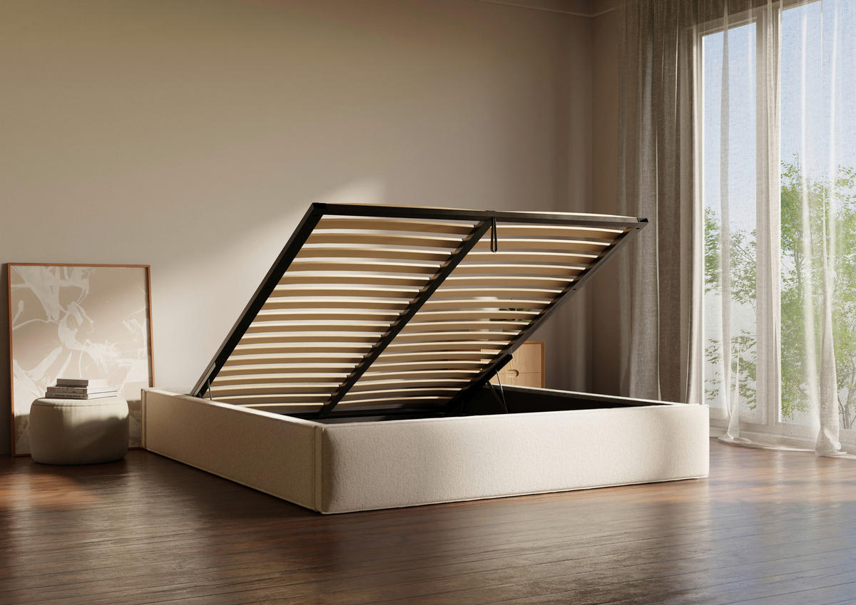POLSTERBETT 120/200 cm,  in Beige, Lattenrost, Bettkasten,  - Beige/Schwarz, Design, Holz/Textil (120/200cm) - Chameo