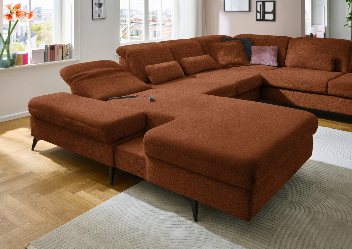 WOHNLANDSCHAFT  in Chenille Rostfarben  - Rostfarben/Schwarz, Design, Textil/Metall (198/364/255cm) - Beldomo Style