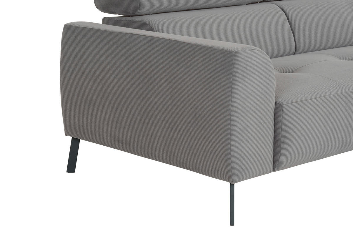ECKSOFA Grau Feincord  - Schwarz/Grau, Design, Textil/Metall (280/205cm) - Xora