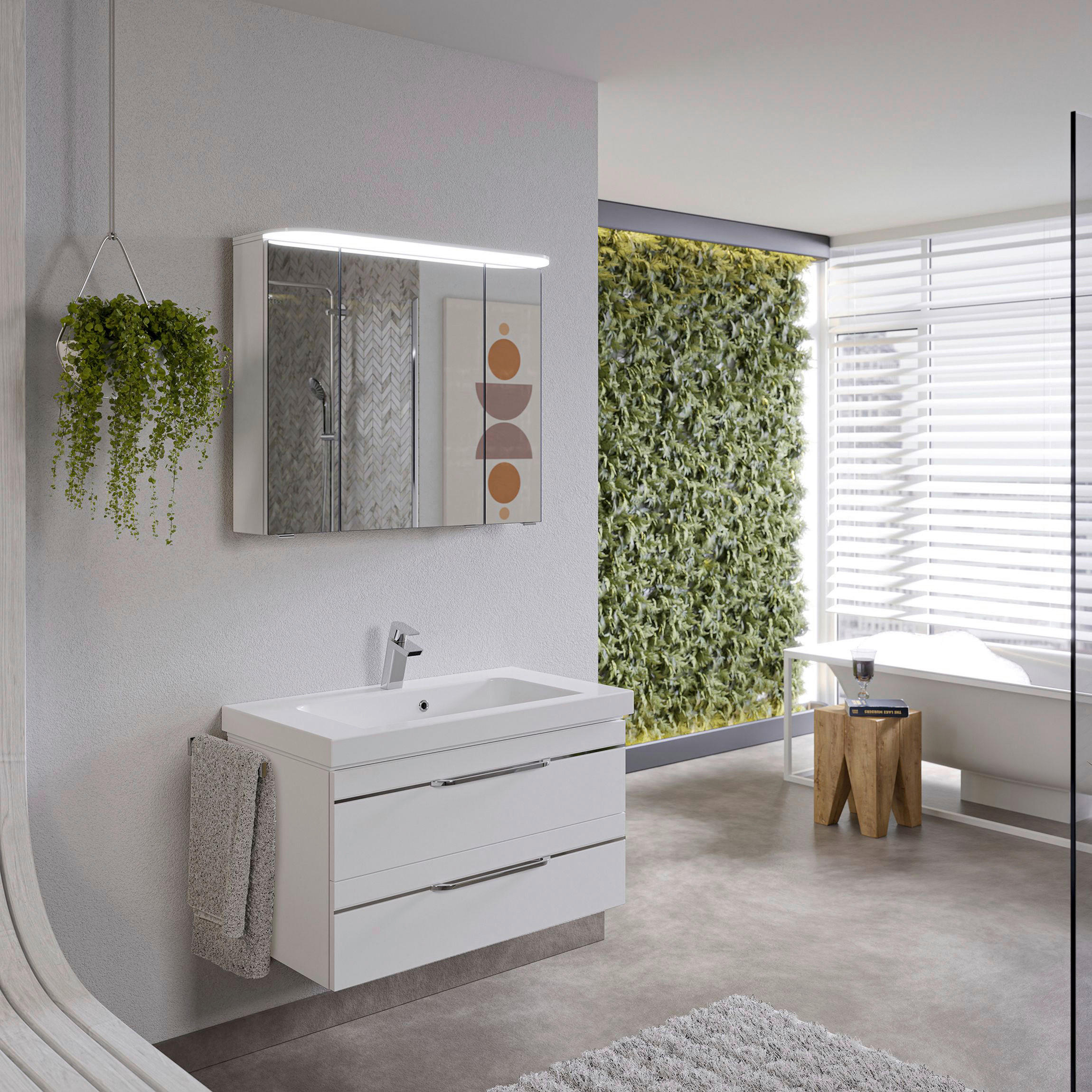 BADEZIMMER 3-teilig in 92 cm - Chromfarben/Weiß Hochglanz, KONVENTIONELL, Glas/Holzwerkstoff (92cm) - Pelipal