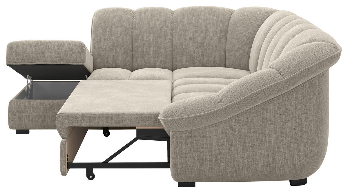 ECKSOFA Graubraun Chenille Bettkasten, Schlaffunktion, Rücken echt  - Graubraun/Schwarz, KONVENTIONELL, Kunststoff/Textil (222/260cm) - Welnova